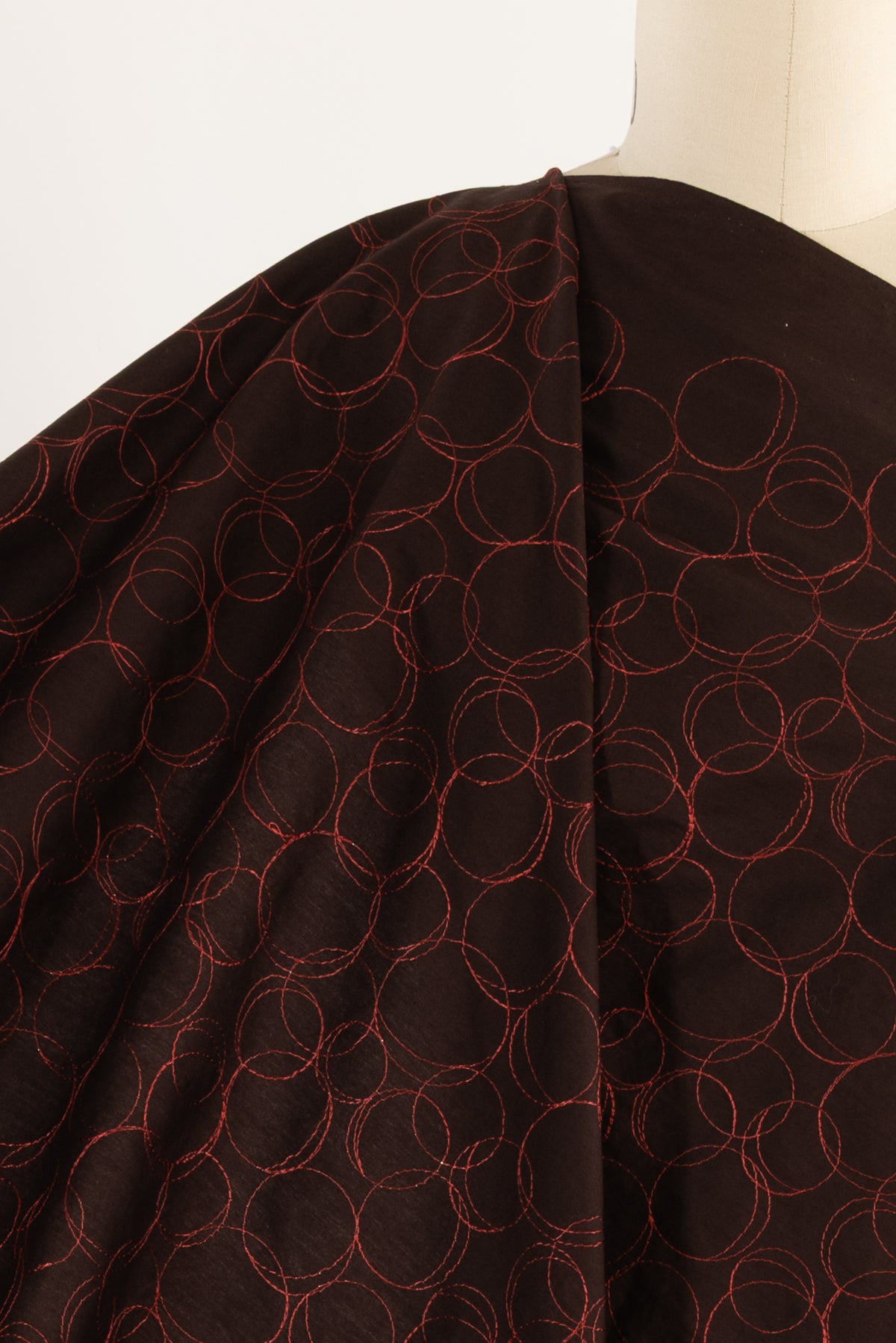 Chocolate Orange Embroidered Cotton Woven