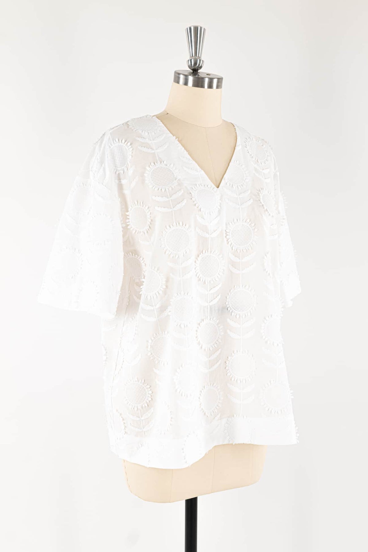 Sunflower Embroidered Cotton Blend Top