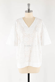 Sunflower Embroidered Cotton Blend Top