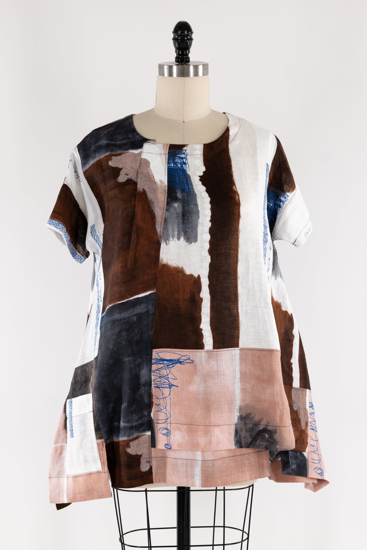 Blue/Brown/White Linen Woven Tunic