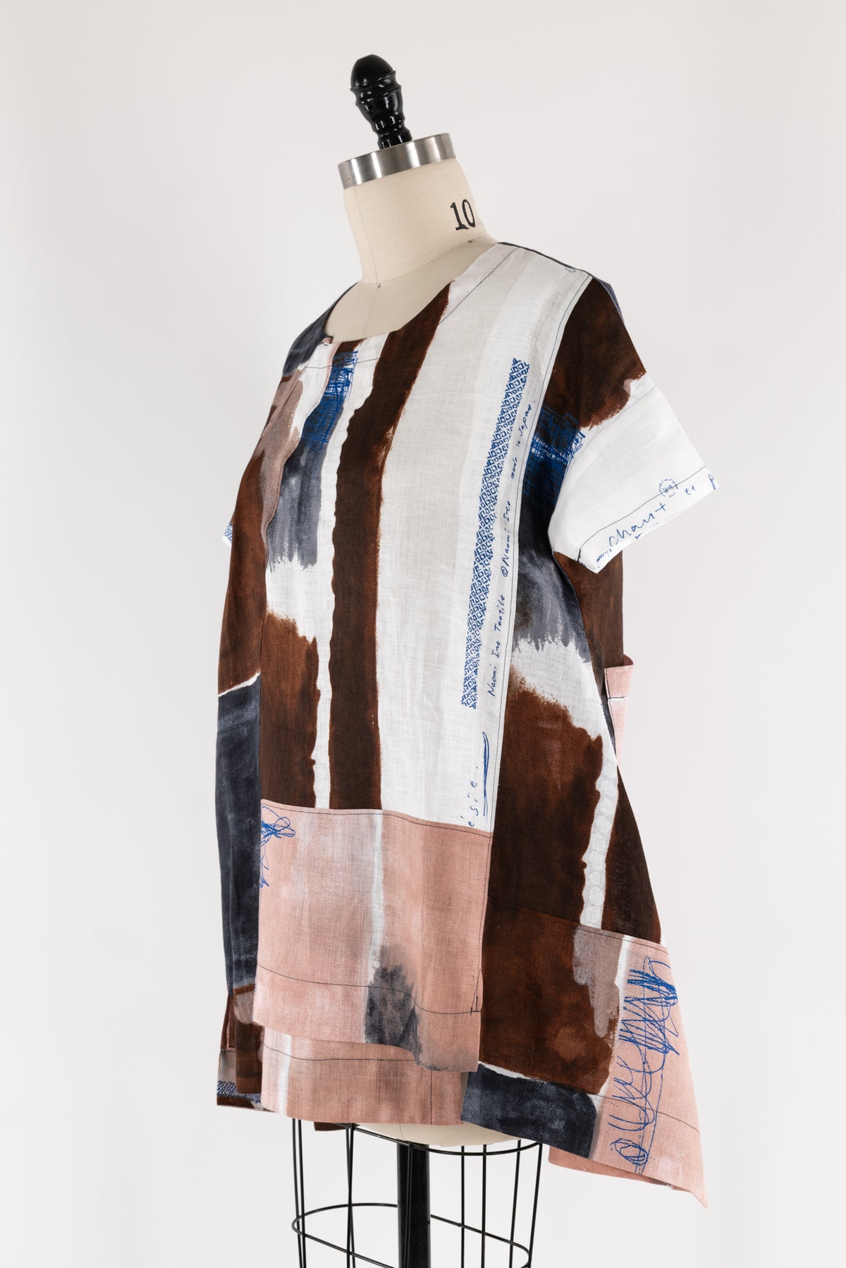 Blue/Brown/White Linen Woven Tunic