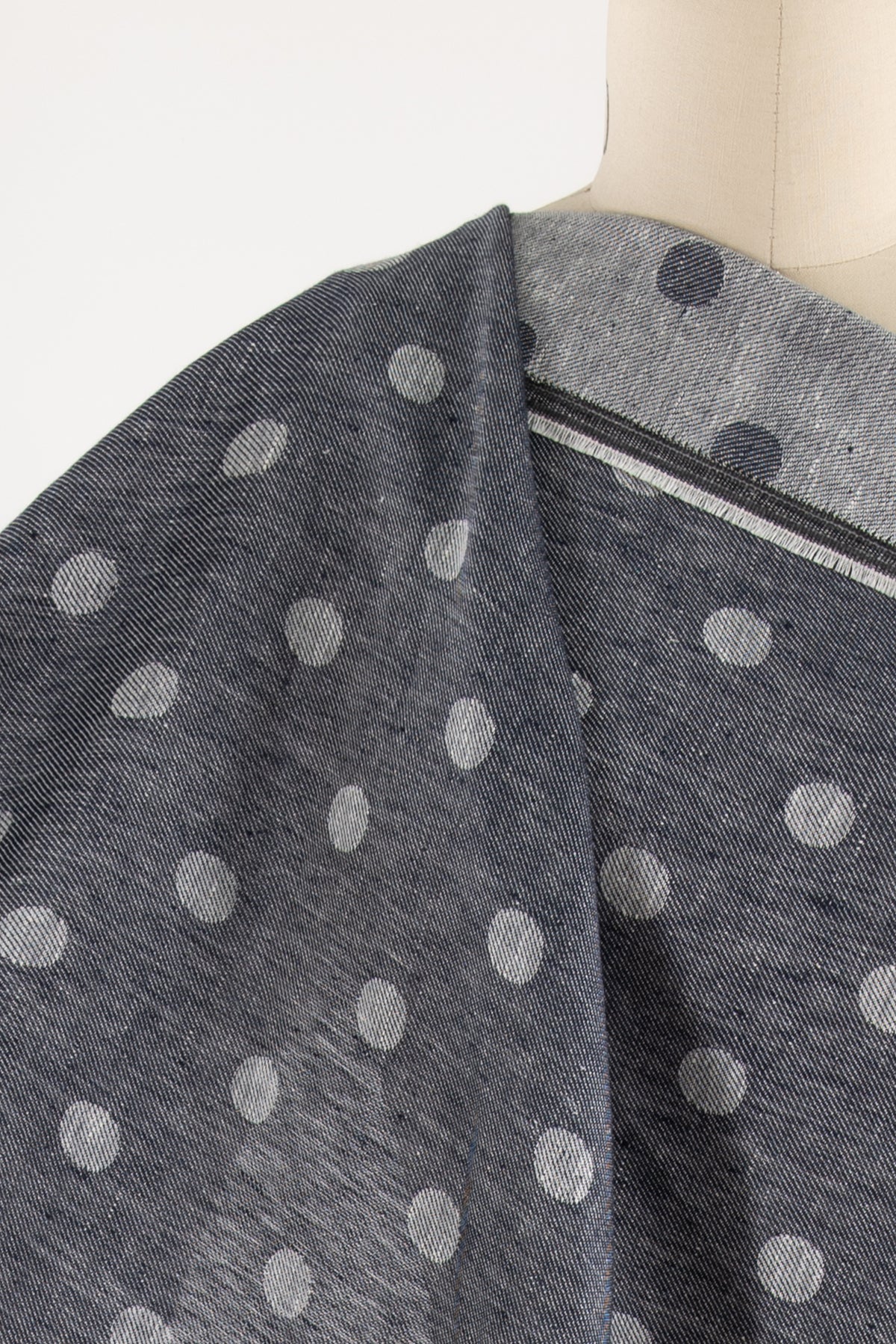 Navy Double Dot Linen Jacquard Woven
