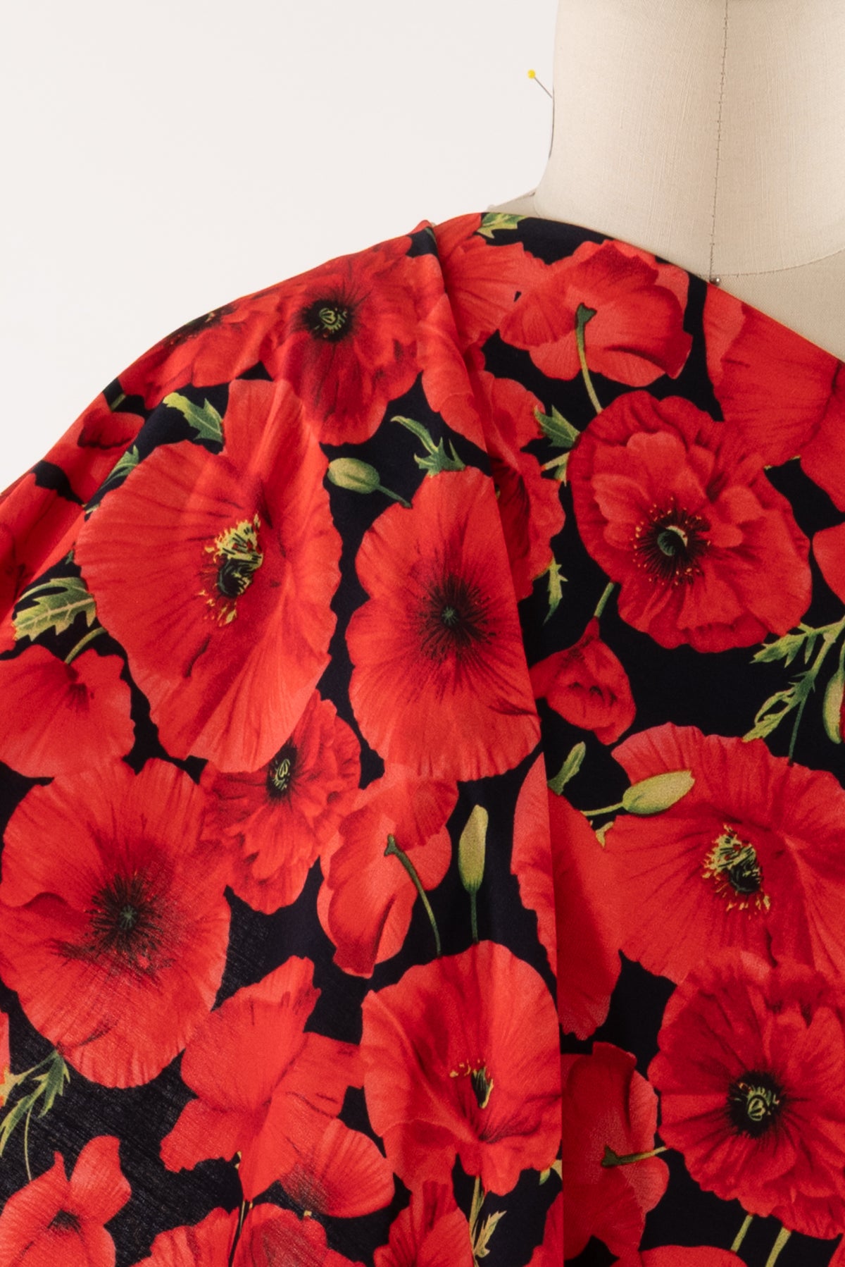 Red Poppies Rayon Crepe Woven
