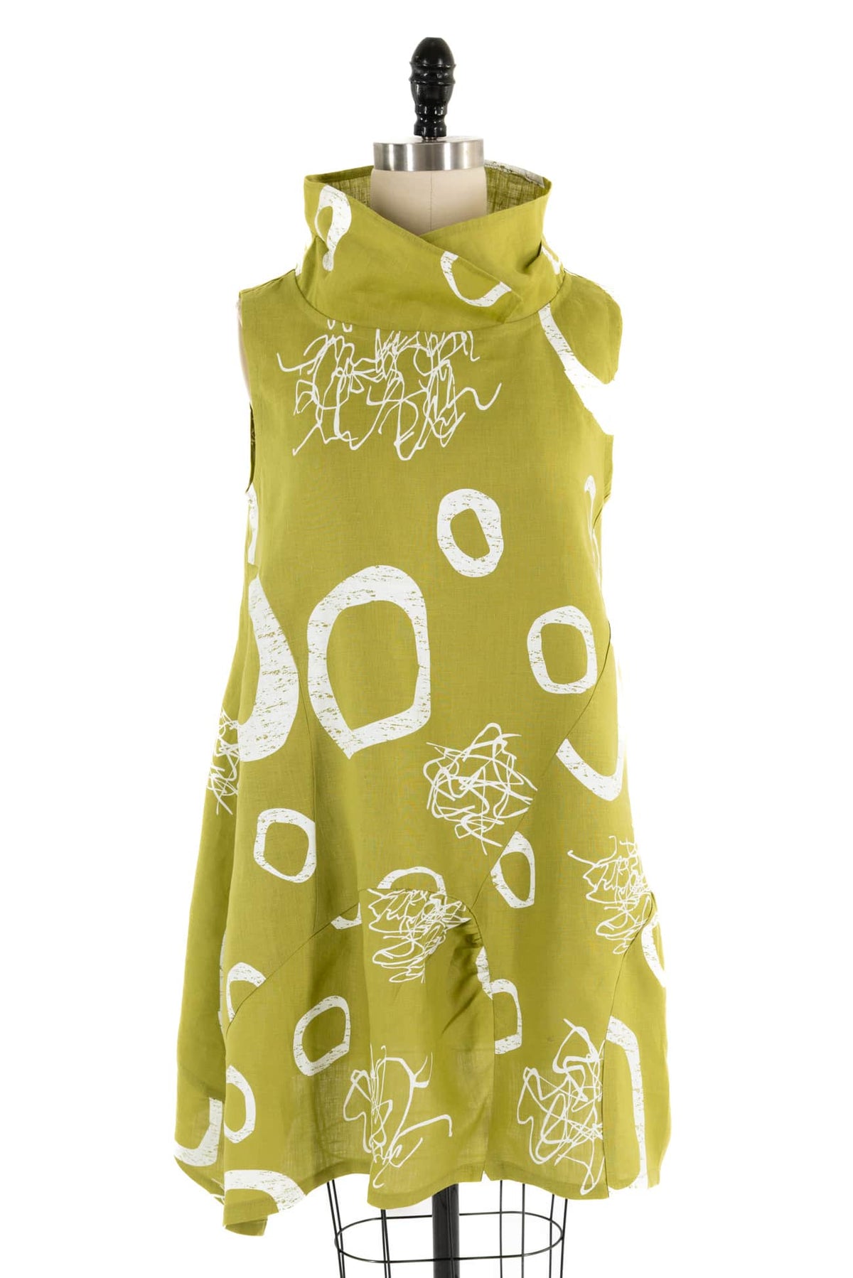 Lichen Green Abstract Print Linen 'Cirque' Dress