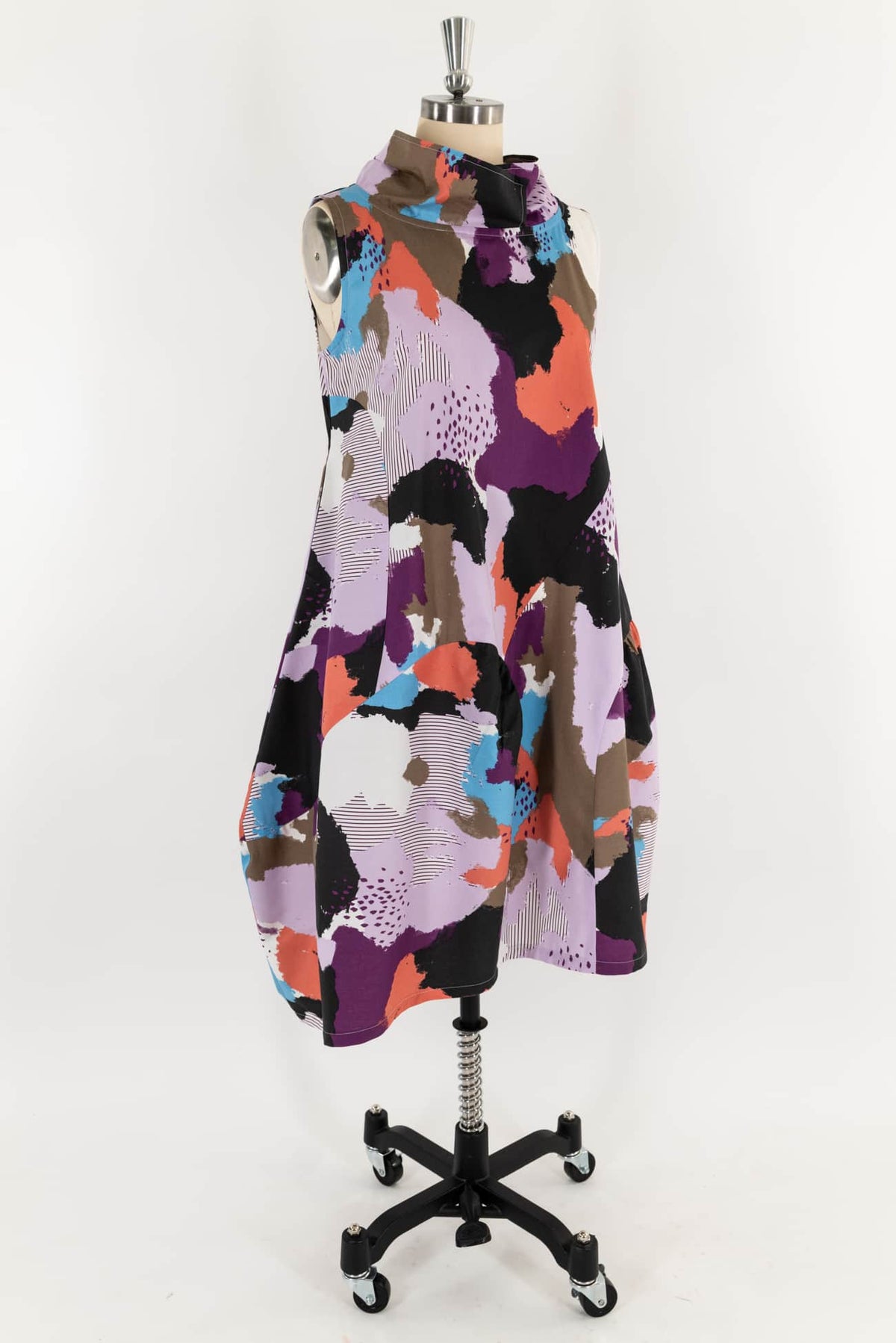 Rainbow Gathering Abstract Print Japanese Cotton 'Cirque' Dress