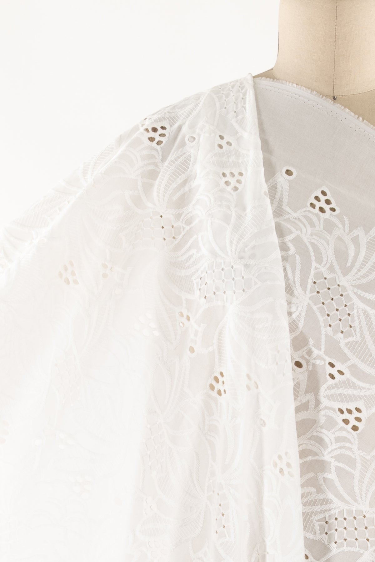 White Lotus Embroidered Cotton Woven