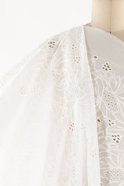 White Lotus Embroidered Cotton Woven