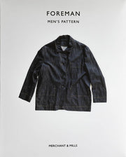 Foreman men's pattern jacket in dark denim fabric, ideal for sewing apparel with Merchant & Mills