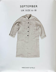 September pattern by Merchant & Mills: button-front coat in linen fabric, UK sizes 6-18