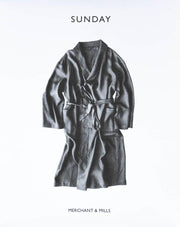 Dark linen robe with tie belt, Sunday by Merchant & Mills, ideal for sewing apparel projects